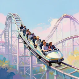 a roller coaster with Pastel coloring by peter mohrbacher, vivid colors, matte painting, 8K, concept art, mystical color scheme, trending on artstation