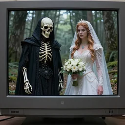 analog video footage of of the marriage between a death god and a war goddess in a forest on a crt monitor Trending on artstation DeviantArt Pinterest furaffinty detailed realistic High Resolution HD 8k
