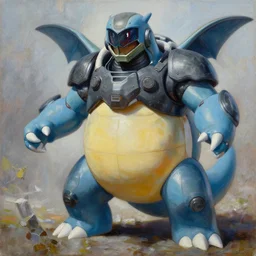 blastoise pokemon playing as master chief, oil on canvas, intricate, 8 k highly professionally detailed, hdr, cgsociety