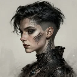 Necromancer Sorceress face, fantasy magic, undercut hairstyle, dark light night, intricate, elegant, sharp focus, illustration, highly detailed, digital painting, concept art, matte, art by WLOP and Artgerm and Greg Rutkowski and Alphonse Mucha, masterpiece