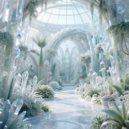cinematic scene of a crystalline botanical garden, hyperrealistic, ultradetailed, crisp image quality, high definition, 3 d octane render