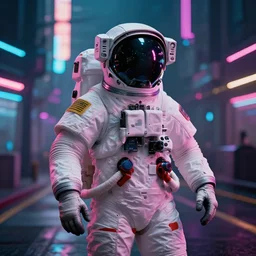 professional photo of astronaut on cyberpunk street, synthwave, blade runner 2 0 4 9 style, hyperrealistic masterpiece, trending on artstation, cgsociety, kodakchrome, golden ratio, cinematic, composition, beautiful lighting, hyper detailed, sharp focus, octane render, 4 k, unreal engine