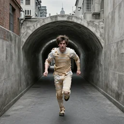 terrified young man in a straightjacket running toward you in the Bund Sightseeing Tunnel, Shanghai, China by Alex Grey and Jeffrey Smith