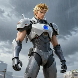 monsoon from the metal gear rising video game, looking at memes on a computer in a bedroom
