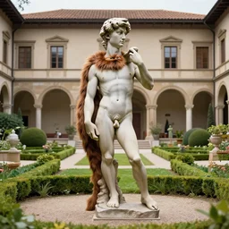 “ chewbacca version of the statue of david, in the center of the garden in front of the italian art school of medici, renaissance environment, 1 9 8 0 s sci - fi character design, 3 d render, unreal engine 5, ray tracing, hyper detailed ”