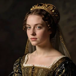 portrait of young woman in renaissance dress and renaissance headdress, art by richard avedon