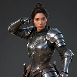 hyper detailed ultra sharp full body character portrait of a woman with a realistically proportioned face in hex armor, action pose, cinematic lighting, good value control, realistically proportioned face, photorealistic eyes, smooth, 3 d animation, cgi, cgi animation, realistic shading, painted texture maps, substance painter, john singer sargent, in the style of studio fortiche