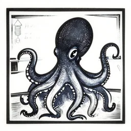 octupus teacher, linocut