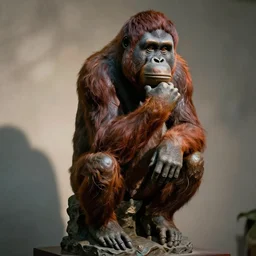 the thinker statue but it's an orangutan