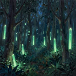 glowstick forest, high quality painting, trending on artstation