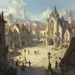 matte painting of the fantasy town square, art by donato giancola and greg rutkowski