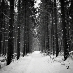 Dark forest in the winter, black and white