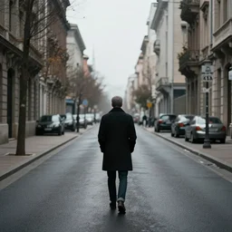 a lonely man in a street without love