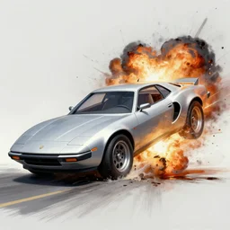 concept art for a car that explodes on impact, painted by syd mead, high quality