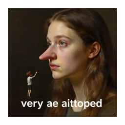 “ very large nose attached to a tiny person with super long arms ”