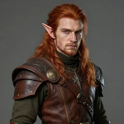 male halfling druid with long red hair and leather armor, character portrait, concept art, intricate details, highly detailed photorealistic portrait in the style of adam hughes, seseon yoon, artgerm and warren louw