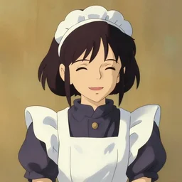 a maid girl winking, film still, studio portrait, high quality, makoto shinkai, studio ghibli, wlop, greg rutkowski, alphonse mucha, highly detailed