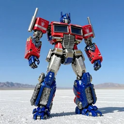 Jetfire from Transformers on a clear sunny day with a blue sky standing in the bonneville salt flats, Transforming Toy, Jetfire!!!!!, Transformers!!!!!!!!!!!!!, Transformers Armada!!!!!, Skyfire, Jet parts, Intricately detailed, Fuselage, Battroid Mode, Zone of Enders, Anime Robots, Mecha Anime, Anime, Robots, Robot, Robot Mode, 8k, ultra realistic, illustration, splash art, rule of thirds, good value control