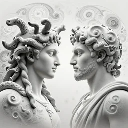 a portrait of perseus vs medusa character portrait made of fractals facing each other, ultra realistic, wide angle, intricate details, the fifth element artifacts, highly detailed by peter mohrbacher, hajime sorayama, wayne barlowe, boris vallejo, aaron horkey, gaston bussiere, craig mullins