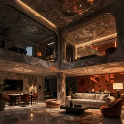 luxury high tech loft interior, painting by Craig Mullins, interior design, octane rendering, warm moody lighting, wide angle lens, low view, in the style of blade runner, trending on artstation, 8k,