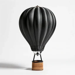 carbon fiber hot air balloon, studio product photography, isolated on a pure white background, centered, entire object in frame, sharp focus, soft studio lighting