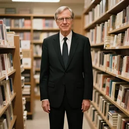 2 0 0 3 john lasseter wearing a black suit and necktie in a bookstore standing next to a round table. there are books being displayed on the table, kodak film, overexposed flash