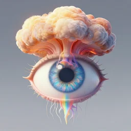 huge minds eye, exploding mushroom cloud, jellyfish nervous system suspended in rainbow liquid paint neural network, black paper, obscure, dan mumford, wlop, artgerm, moebius, symmetrical