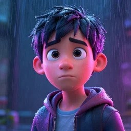 cartoon portrait made out of rain, neon colors, rendered in octane, unreal engine, highly detailed, realistic, beautiful, emotional, trending on artstation, epic cinematic scene
