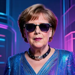 portrait of glamor greek goddess | angela merkel! | electric sunglasses dog collar | lighting storm background | highly detailed | very intricate | professional model | cinematic lighting | painted by donato giancola and mandy jurgens and charlie bowater | bold colors, artdeco, art deco synthwave blue purple pink aesthestic, 8 0's nostalgia | artstation