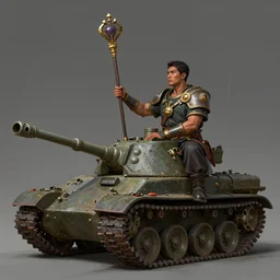 side profile of a filipino holding a scepter while sitting on a tank, highly detailed, d & d, fantasy, digital painting, artstation, concept art, sharp, focus, illustration, global illumination, matte, by artgerm and greg rutkowski