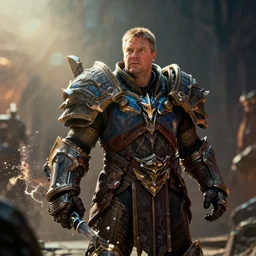 nigel farage in world of warcraft, splash art, movie still, cinematic lighting, dramatic, octane render, long lens, shallow depth of field, bokeh, anamorphic lens flare, 8 k, hyper detailed, 3 5 mm film grain
