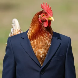 chicken wearing a suit