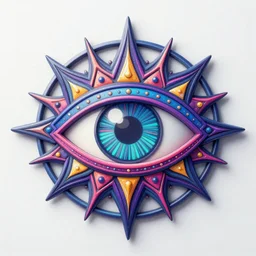 An 8k photorealistic multicolored psychedelic emblem of a third eye, digital art
