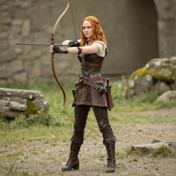 full body photo of emma stone as a steampunk archer