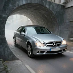 mercedes e-class entering a portal into another dimension. photorealistic 35mm 4k