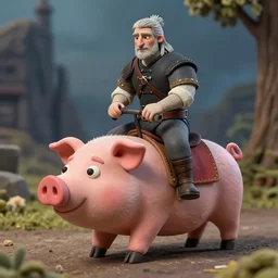 witcher riding on pig, claymation, cinematic, 8 k,