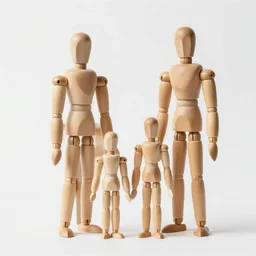 realistic photo of a family of human full - height model wooden dolls made of wood and covered with long brass spikes needles, center straight composition, seamless, front view 2 0 0 0, life magazine photo, museum archival photo
