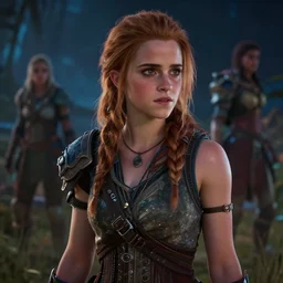 a girl from final fantasy live action, movie still of emma watson, horizon zero dawn, evocative, mystical night, sharp focus, very very very very detailed, award winning, masterpiece digital painting by greg rutkowski, alex grey, marc adamus, beautiful dramatic lighting, artstation, 4 k wallpaper, style by peter deligdisch, peterdraws