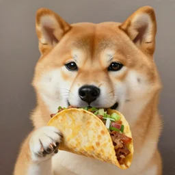 beautiful detailed painting of a shiba inu eating a taco