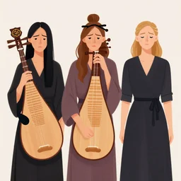 confused asian witch holding a lute, victo ngai, kilian eng, lois van baarle, flat