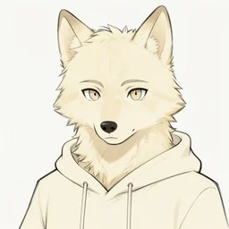 modern anime colored art sketch portrait of a male anthro anthropomorphic cream colored wolf furry fursona, wearing a hoodie ; line art, handsome big eyes, key anime visual, studio quality