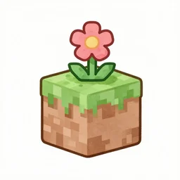 cute simplistic watercolor illustration of a Minecraft grass block with a flower on top of it, digital art