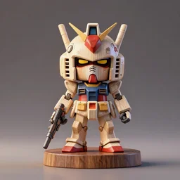 3 d octane render ultra photo realistic, wood figurine cute gundam cyberpunk popart berkey john