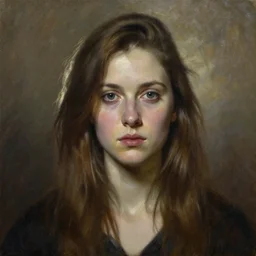 unnerving realistic oil painting portrait of Alison Brie by Jan Matejko’s Stanczyk, realistic, dramatic backlighting