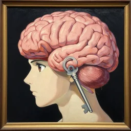 anime key visual of brain, style of jamie wyeth james gilleard edward hopper greg rutkowski acrylic painting, oil on canvas, preserved museum piece, historical