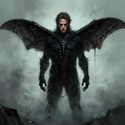 photorealistic portrait of a young steve buscemi as the mothman, dark, horror movie poster, digital painting
