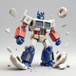 dissection of one simple angry screaming ceramic toy Figure mechabot transformer sculpture falling apart, c4d, 3d primitives, in a Studio hollow, surrounded by flying parts, explosion drawing, by pixar, beeple, by jeff koons, blender donut tutorial,  joints, bolts, buttons, by jonathan ive