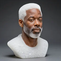 a bust of chris rock made from translucent rock candy