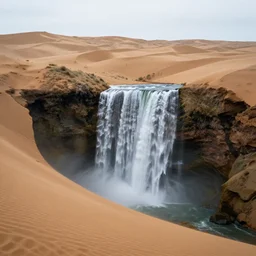 waterfall covered dunes hyper realistic photo wallpaper 🥵😳🥶, 8k