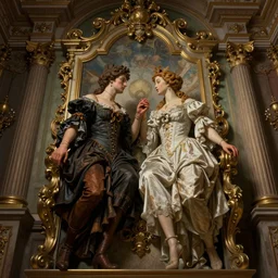 A hyper-realistic low angle wide shot matte painting of a regeneration can only be attained by two souls working in unison and harmony baroque, rococo, dramatic, elaborate, emotive, and transcendental by thomas kinkade and georgio de chirico. Subject in view, symmetrical composition, f11:6, volumetric lighting, dynamic lighting, unreal engine, octane render, trending on artstation and cgsociety